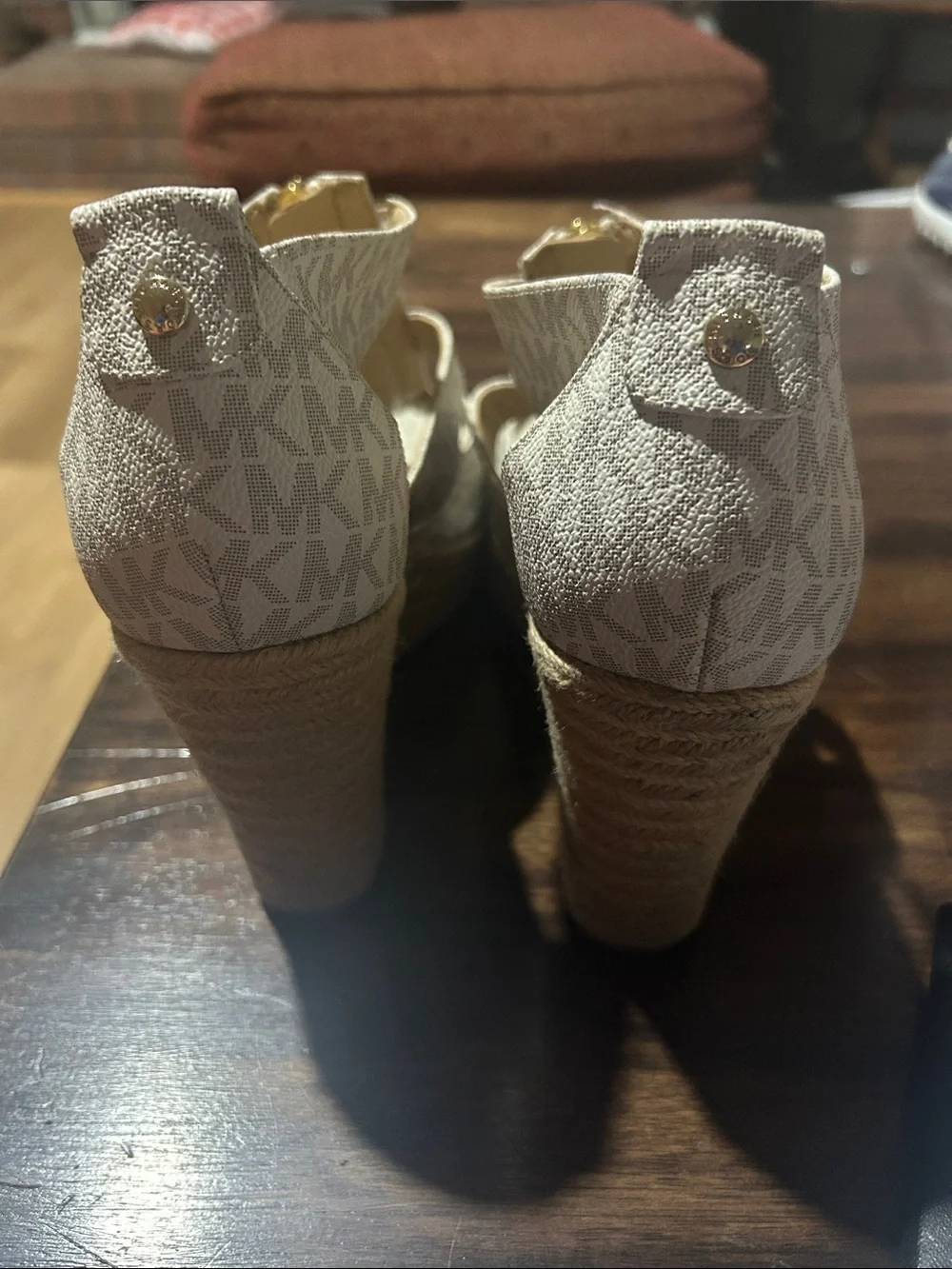 Michael Kors Neutral MK Signature Espadrille Wedge Sandals